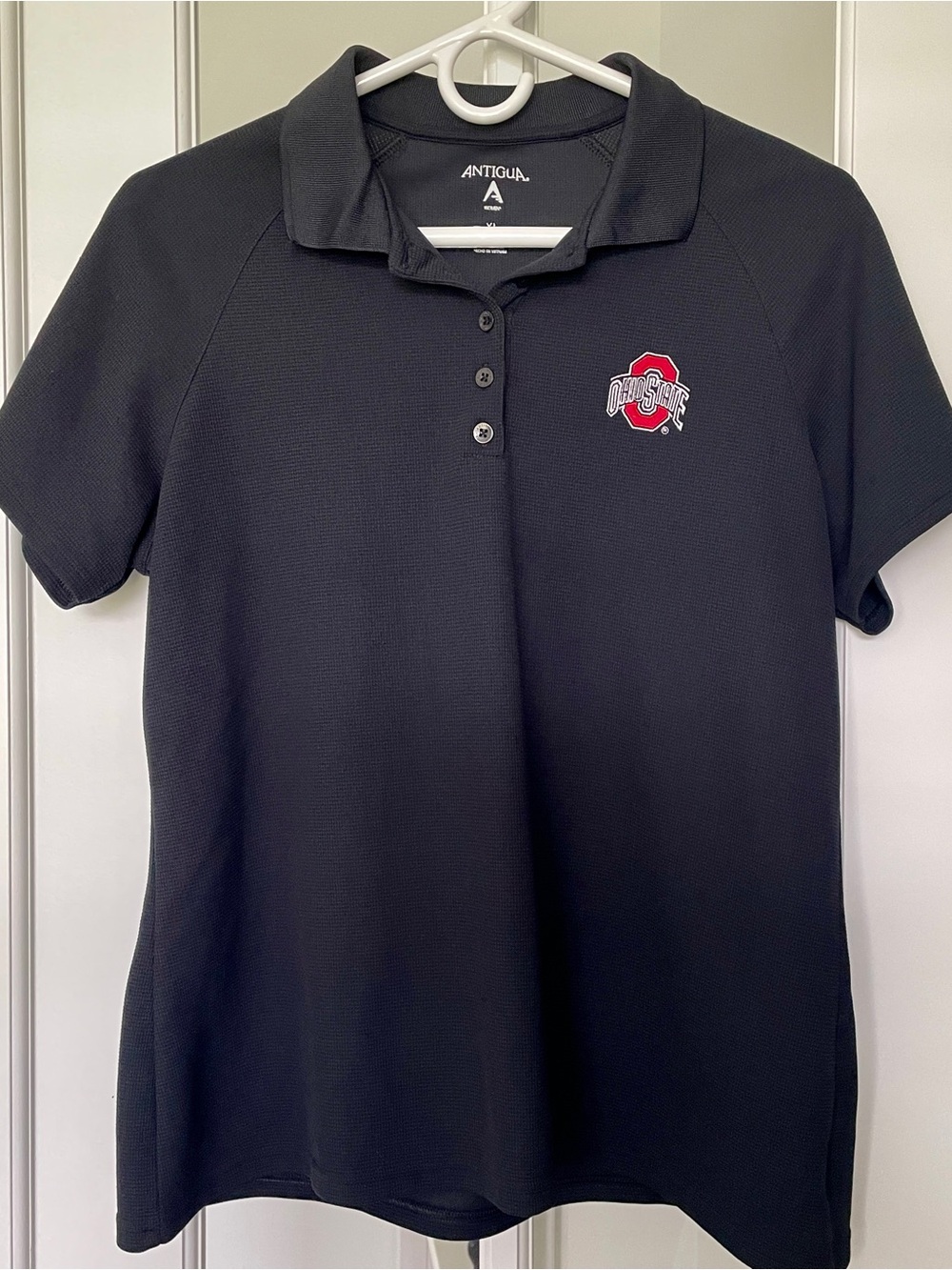 Ohio State Antigua Black Polo with Red Emblem